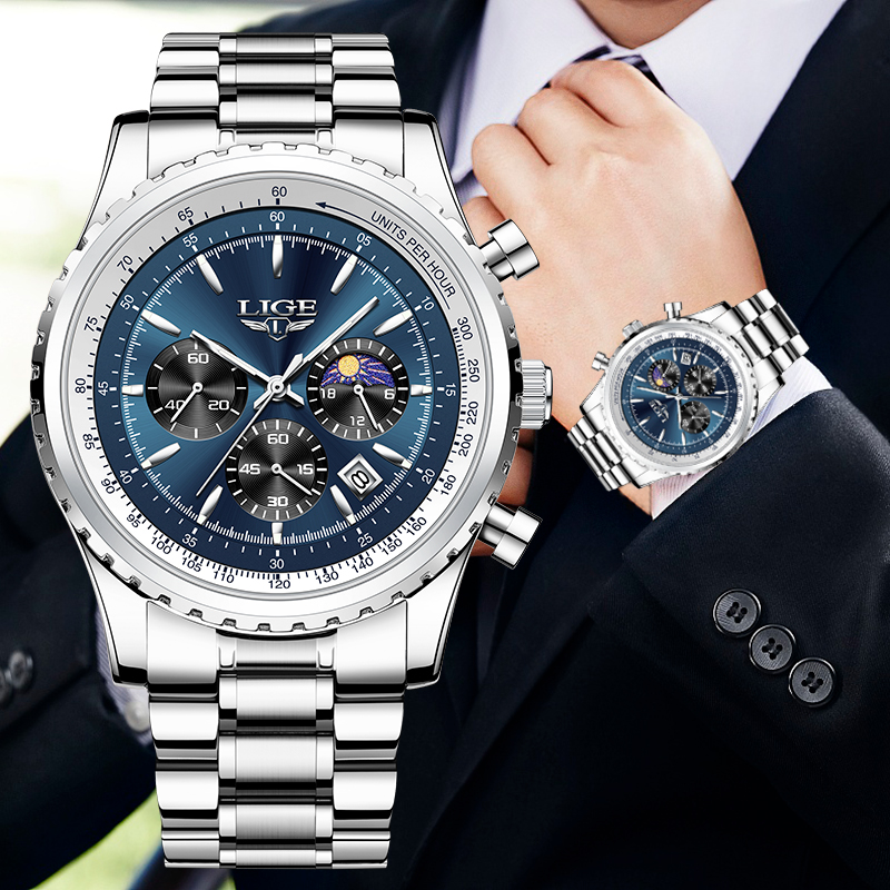 Luxury Watch Affordable - LIGE-Relógio Quartzo de Luxo Masculino, Fase