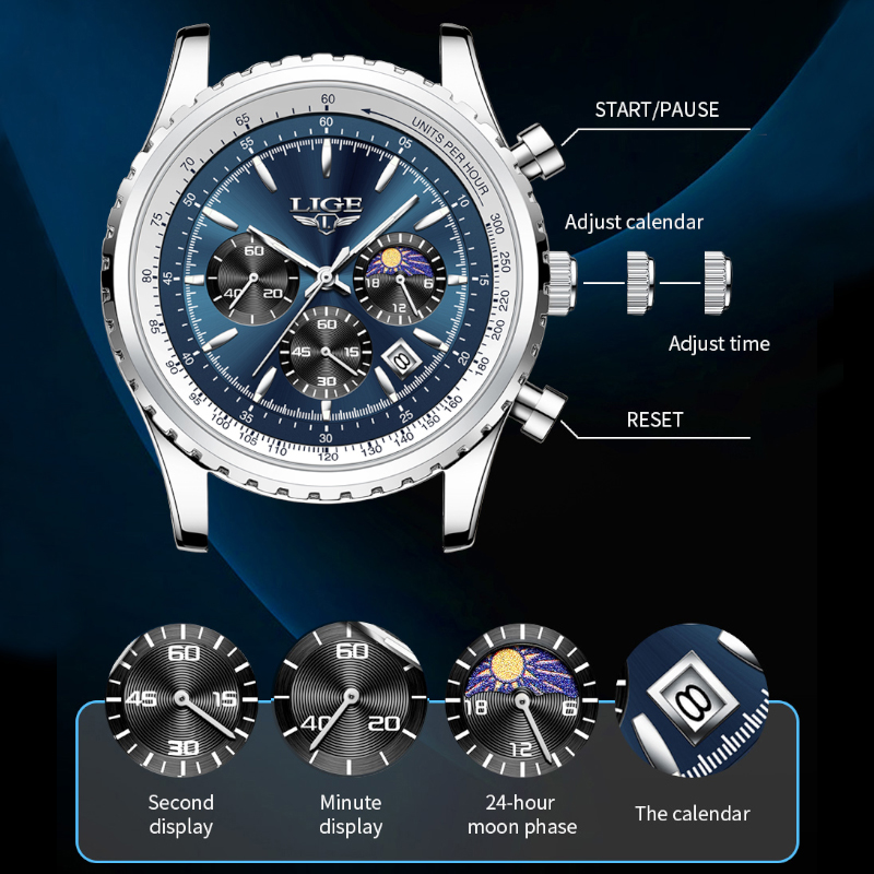 LIGE-Relógio Quartzo de Luxo M - Luxury Watch Affordable avaliação e preço