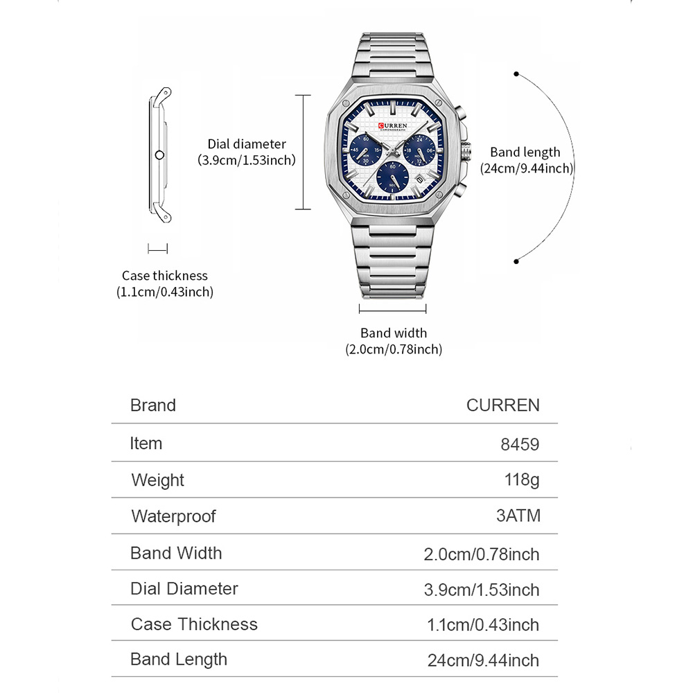 Curren relógio crono quadrado  - Luxury Watch Hand avaliação e preço